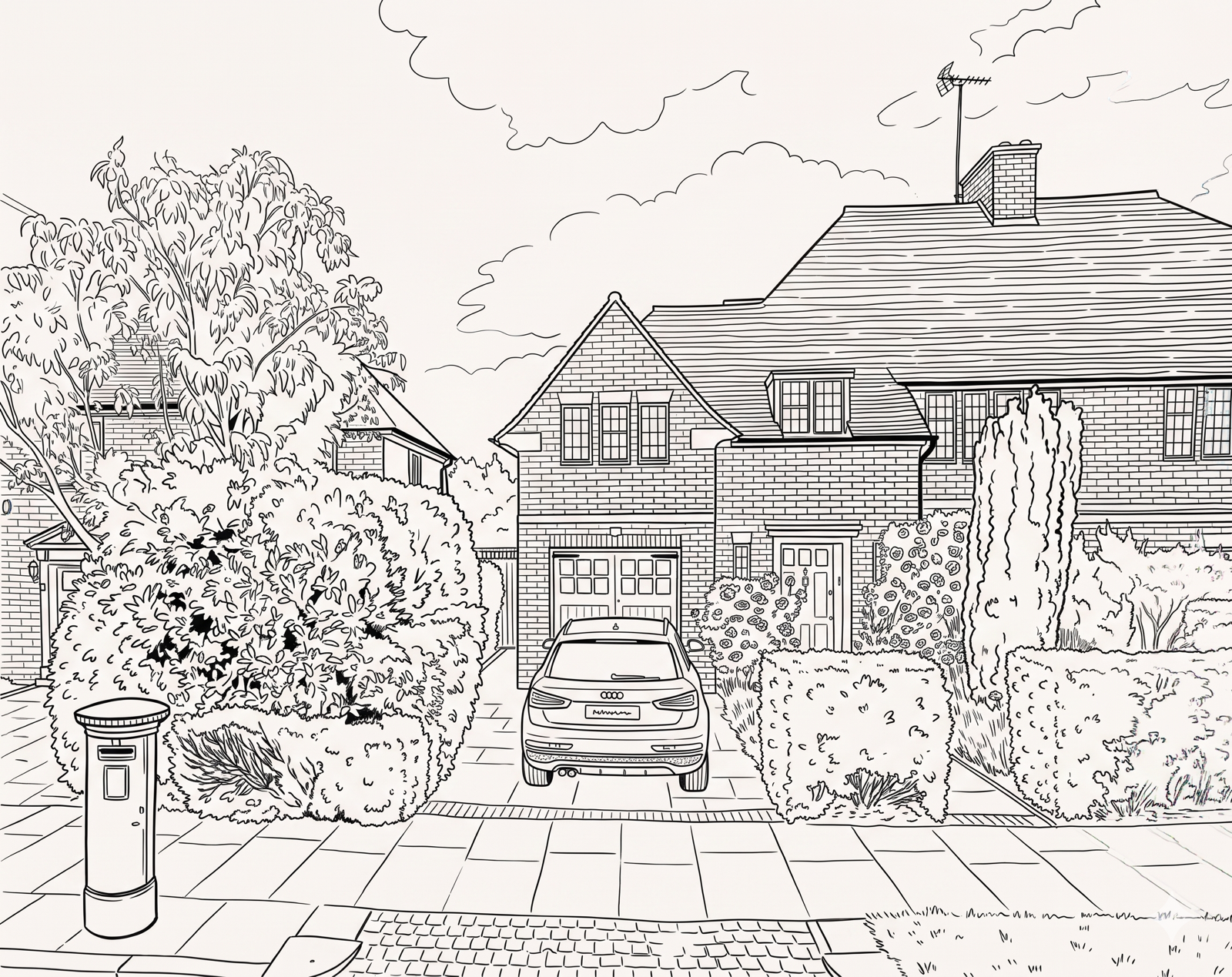 Line drawing of the wedding house